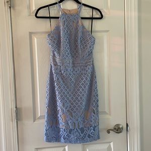 Lulu’s Steal a Kiss Open Back Light Blue Lace Dress